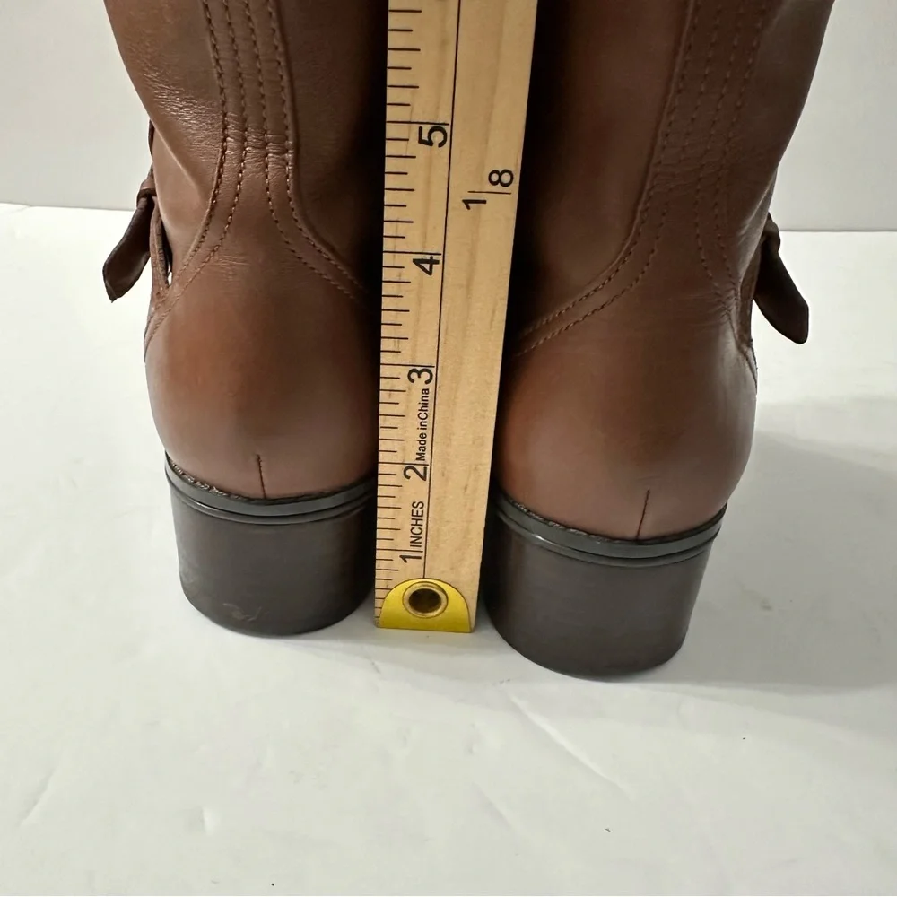 Bandolino Brown Leather Block Heel Knee-High Boots Buckle Equestrian Classic 6.5